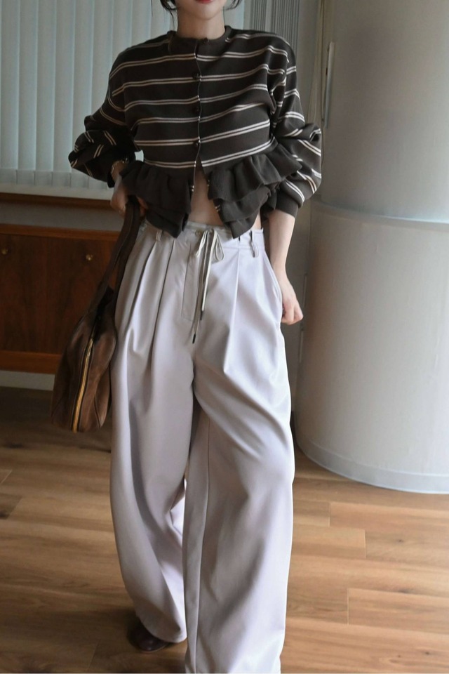 WILLFULLY　hem ruffle frill knit cardigan　ヘムラフルフリルニットカーディガン　Brown