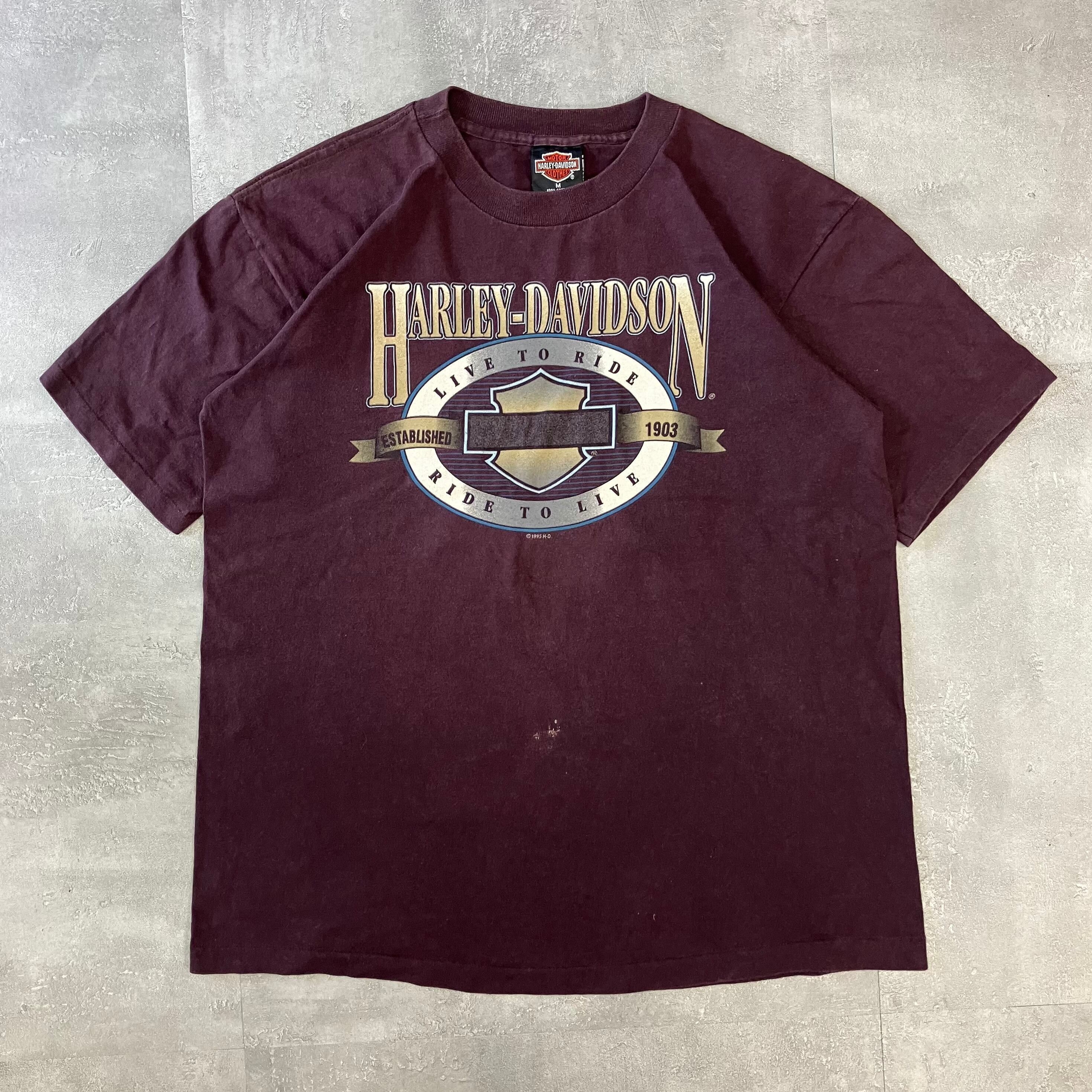《M size》Harley-Davidson ハーレーダビッドソン 90s usaプリントTシャツ 両面プリント バーガンディ No.3163