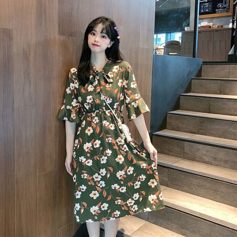 2020年夏の新バージョンの半袖フラワーシフォンドレス、ウエストと細くて大きいスカートの学生女性のトレンド YY-ファッション90161279406