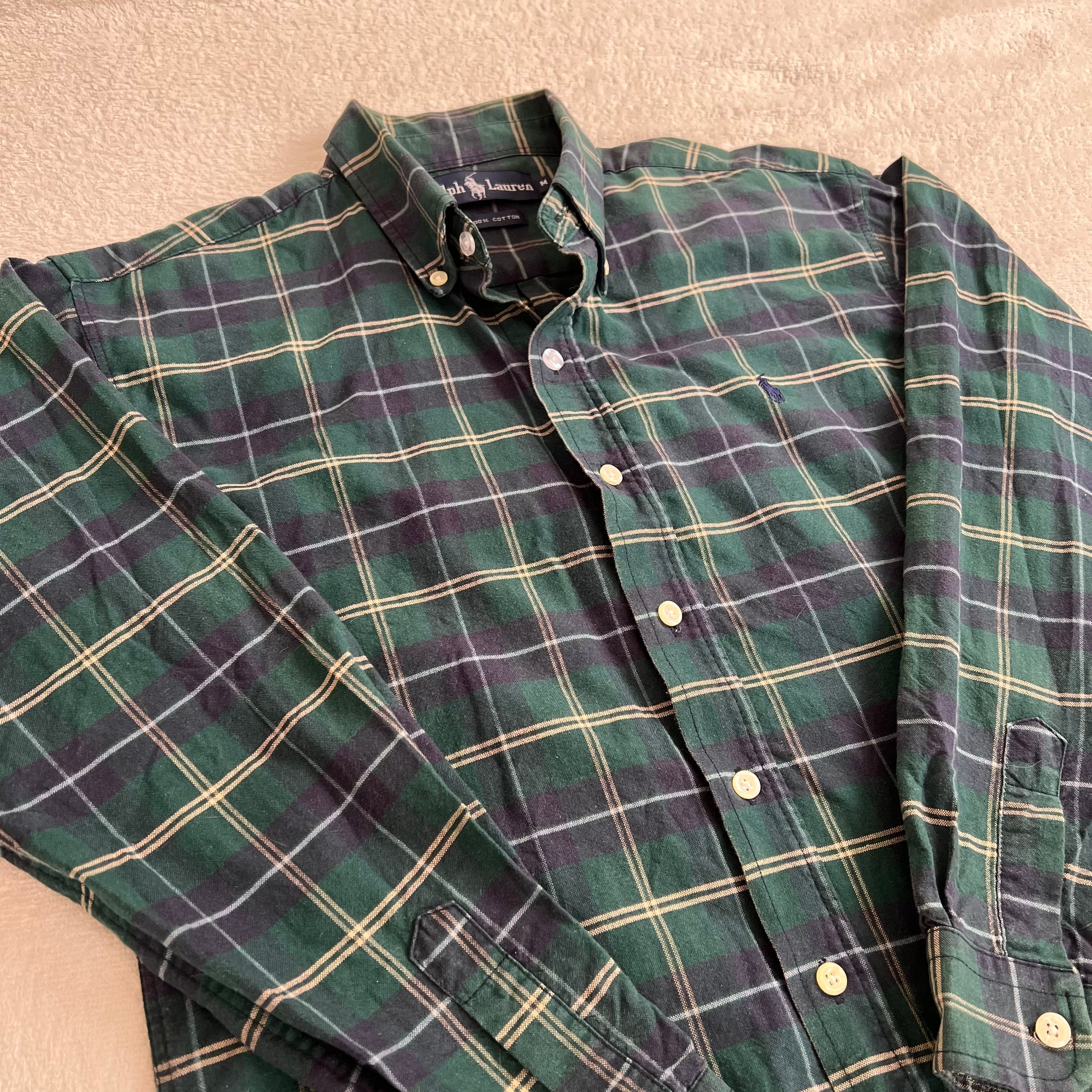 Ralph Lauren ラルフローレン チェックシャツ M グリーン | 古着屋 RAF