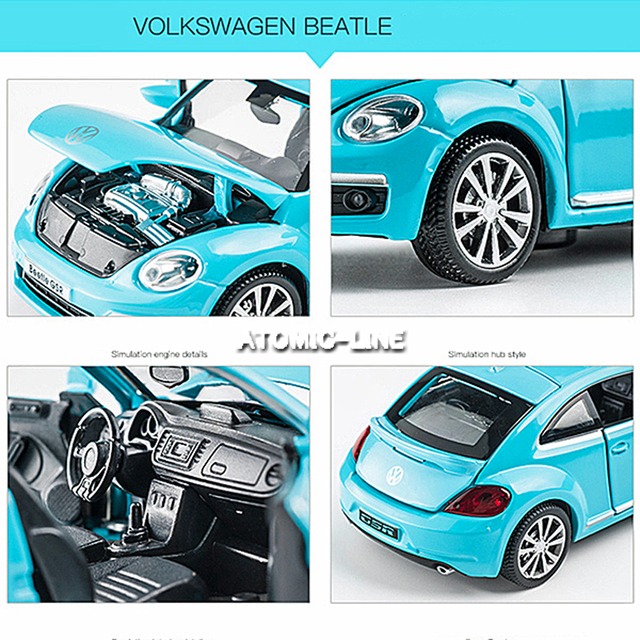 フォルクスワーゲン ビートル 1/32 ミニカー 全4色 ライト点灯 エンジンサウンド 合金モデル