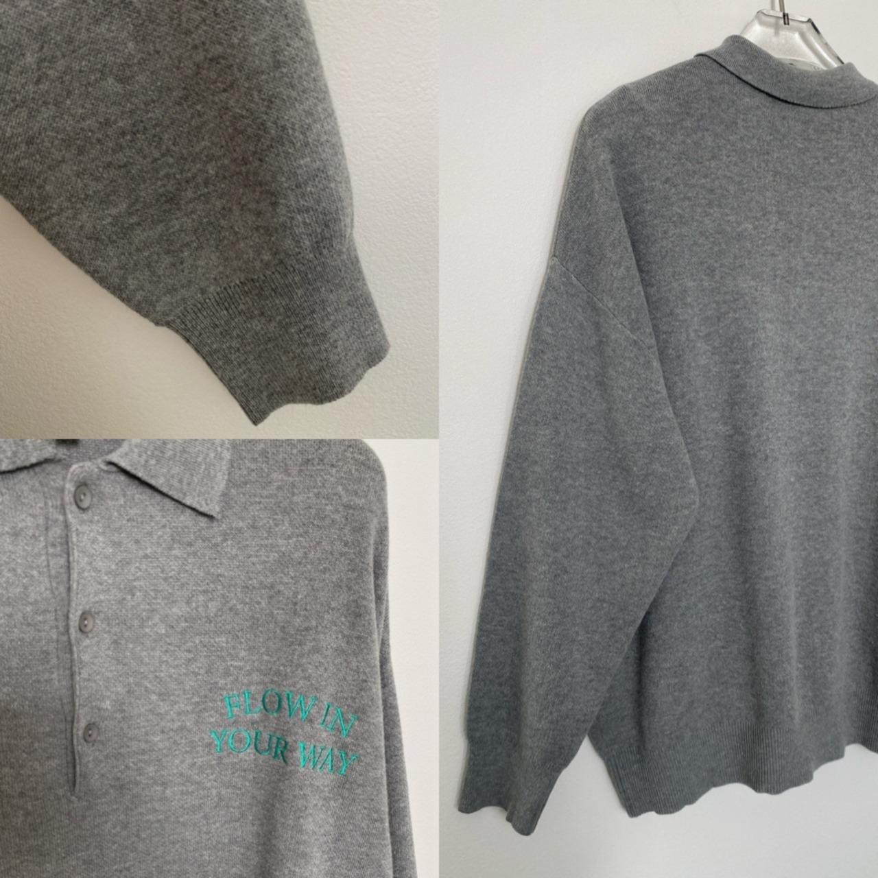 ロゴ刺繍ルーズシルエットポロknit/グレー