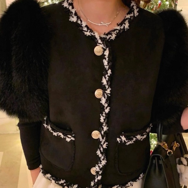 ツイードファーショルダープルオーバー  2color　N00315