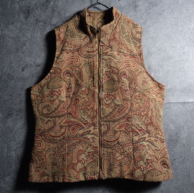 Multicolor Paisley Design Gobelin Zip Vest