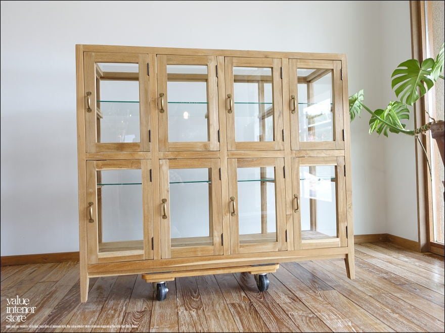 「 Y様 サイズオーダーケース 」ガラスパンケース6枚扉N ショーケース ガラスケース 陳列棚 什器 コレクションケース チーク無垢材 飾り棚 店舗什器 世界三大銘木