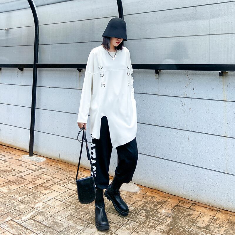 Tシャツ シャツ レディースルーズスリットトップス スプリングオータム ロング 大きめサイズ 春物 秋物 ラブタオタオダレンハウス27164987049