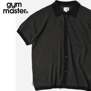 gym masutar ジムマスター メッシュニットシャツカーディガン メンズ ボーダー サマーニット 半袖 G721757 ブラックチャコール