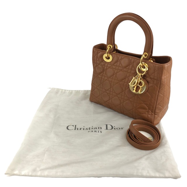 Christian Dior クリスチャン ディオール レディディオール ハンドバッグ ブラウン カナージュ ロゴチャーム レザー 2way vintage ヴィンテージ オールド 5n4tvr