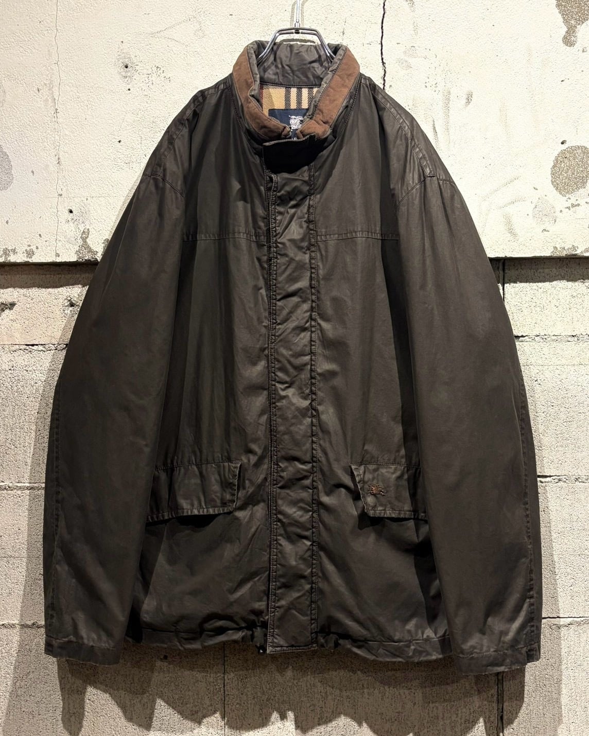 Caka otto】“Burberry” Leather Switching Vintage Coating Jacket