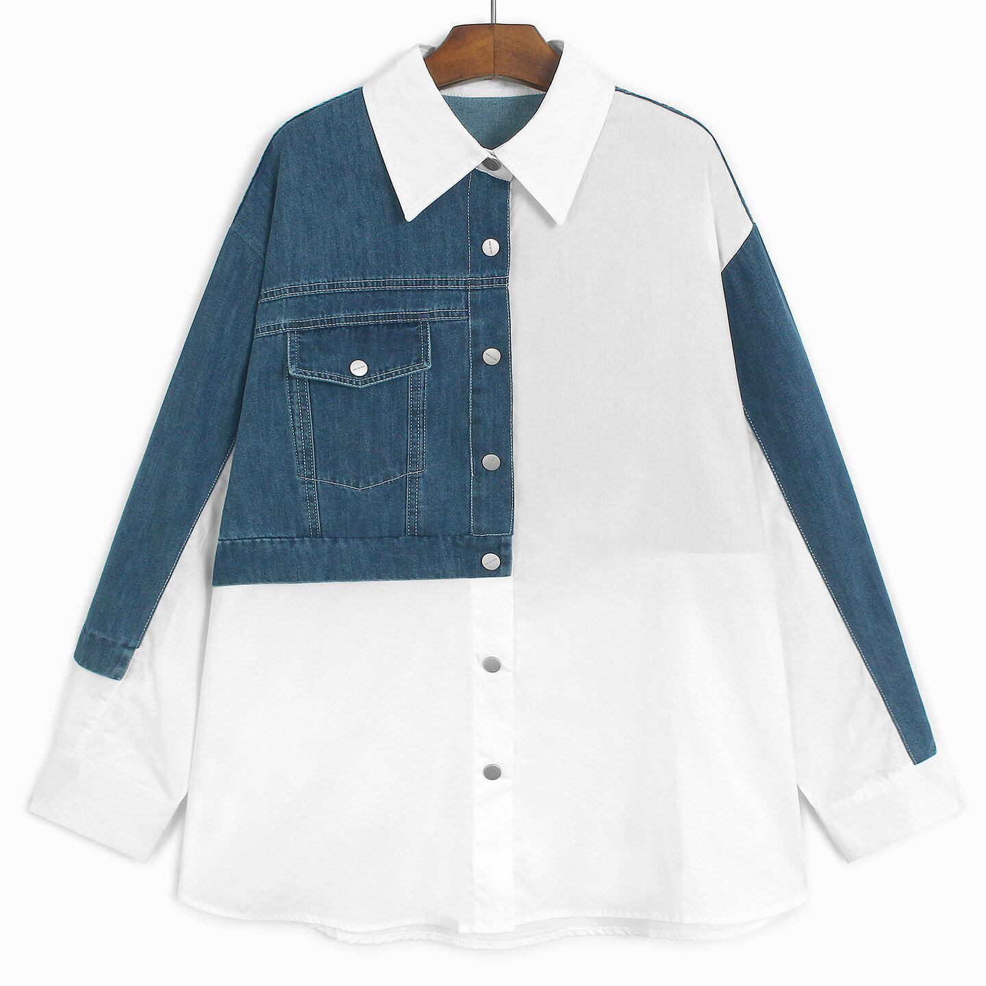 CONTRAST LONG SLEEVE RELAXED SHIRT M-18514