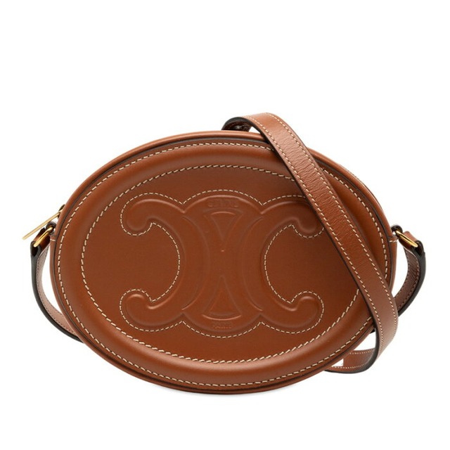 セリーヌ オーバルパース キュイル トリオンフ 斜め掛け ショルダーバッグ ブラウン レザー レディース CELINE 【中古】