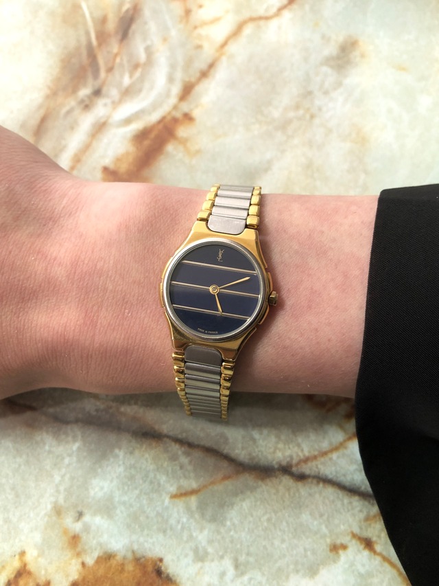 Yves Saint Laurent イヴ・サンローラン 腕時計 シルバー×ブラック YSL ステンレススチール ボーダー vintage ヴィンテージ オールド as4e87