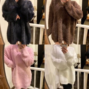 【送料無料】 セーター  ファー  ふわふわ  暖かい  暖かコーデ   厚手生地  30代・40代  シンプルデザイン  カジュアル系  大人可愛い  大人可愛い  きれいめ  長袖  ロング  体型カバー  無地  レディースファッション  可愛い  韓国  ホワイト・ブラック・ピンク・ブラウン