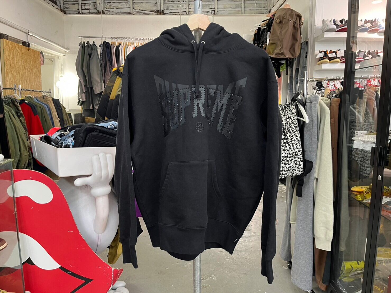 Supreme 22AW RHINESTONE SHADOW HOODED SWEATSHIRT BLACK MEDIUM 