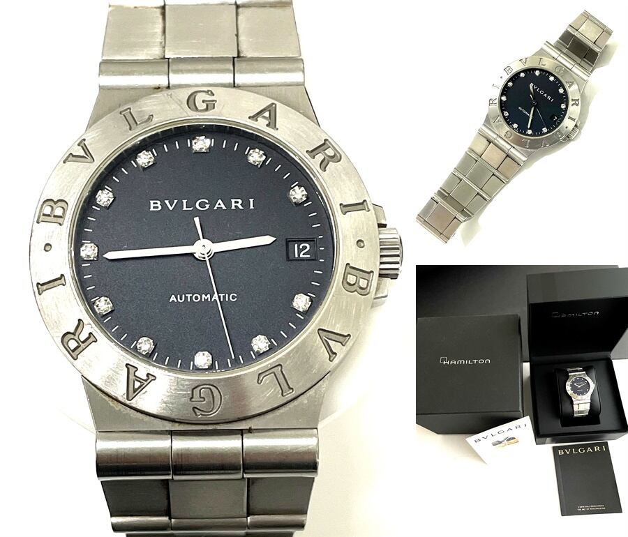 BVLGARI ブルガリ ディアゴノ ブラック デイト 11Pダイヤモンド AT AUTO オートマチック LCV35S 自動巻き メンズ 時計 ブラックダイヤル