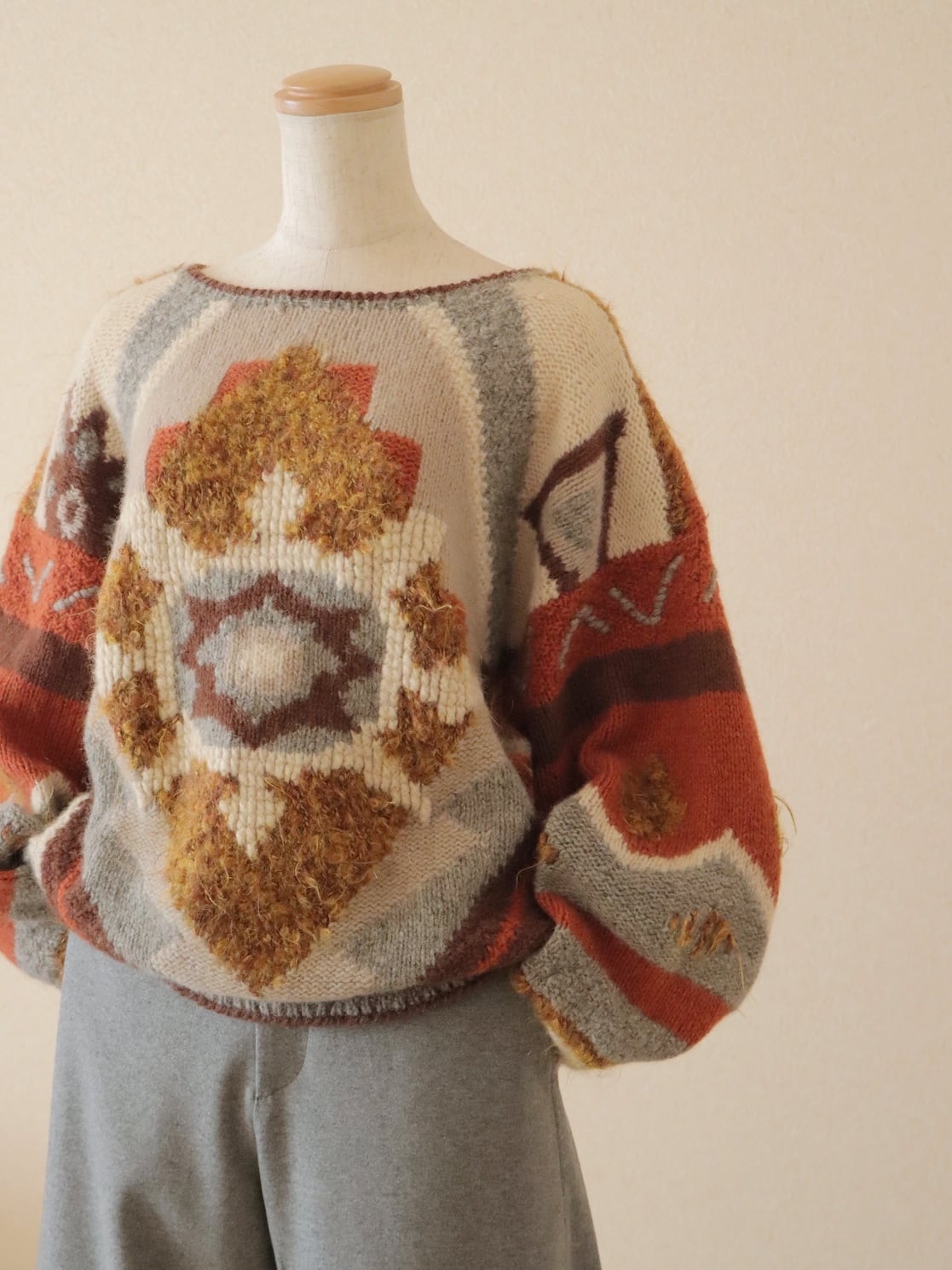 ●made in ITALY wool 100% geometric pattern jacquard design knitted sweater