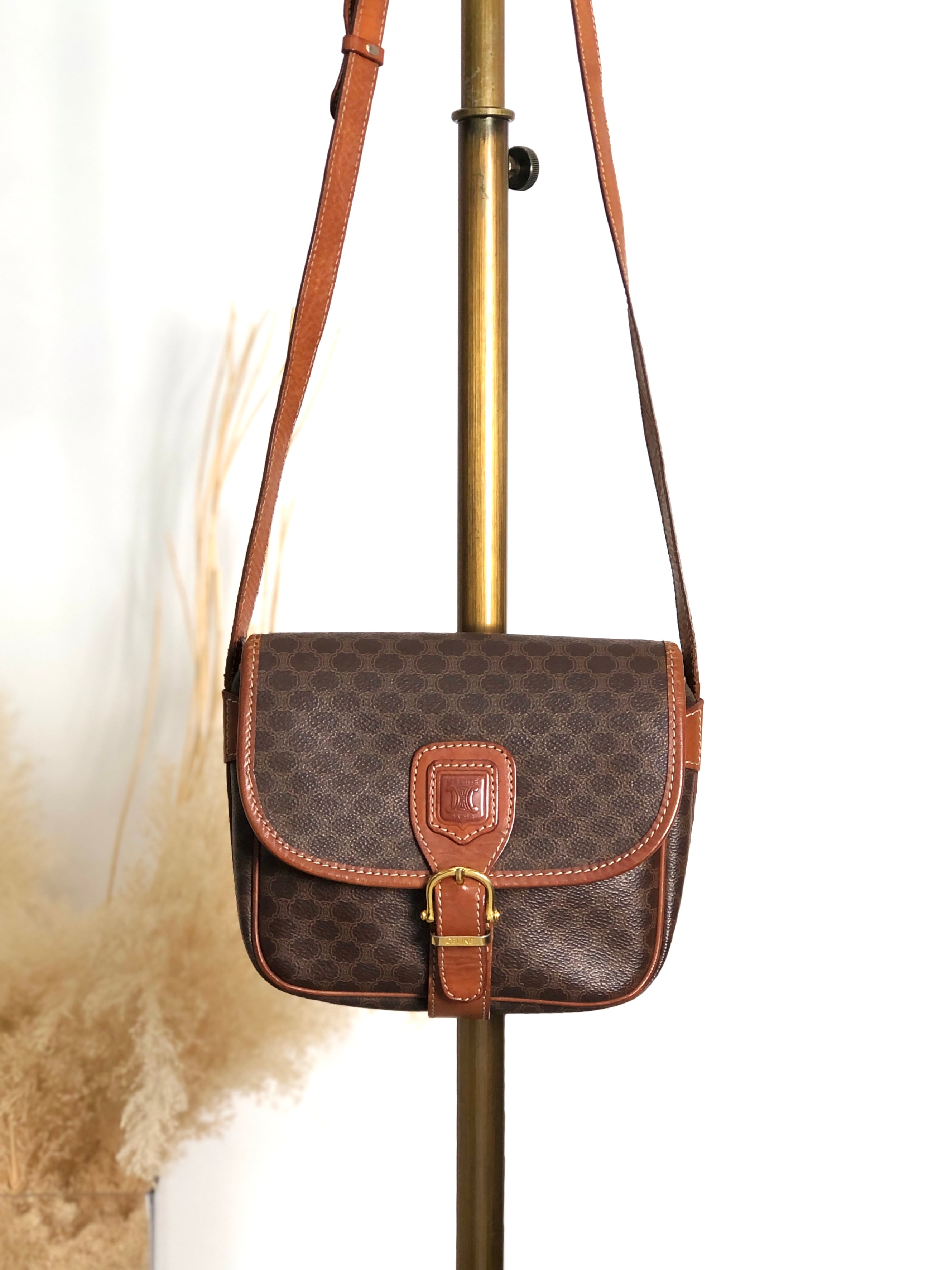 CELINE セリーヌ マカダム ショルダーバッグ ブラウン ブラゾン型押し PVC フロントバックル vintage ヴィンテージ オールド ketsrv