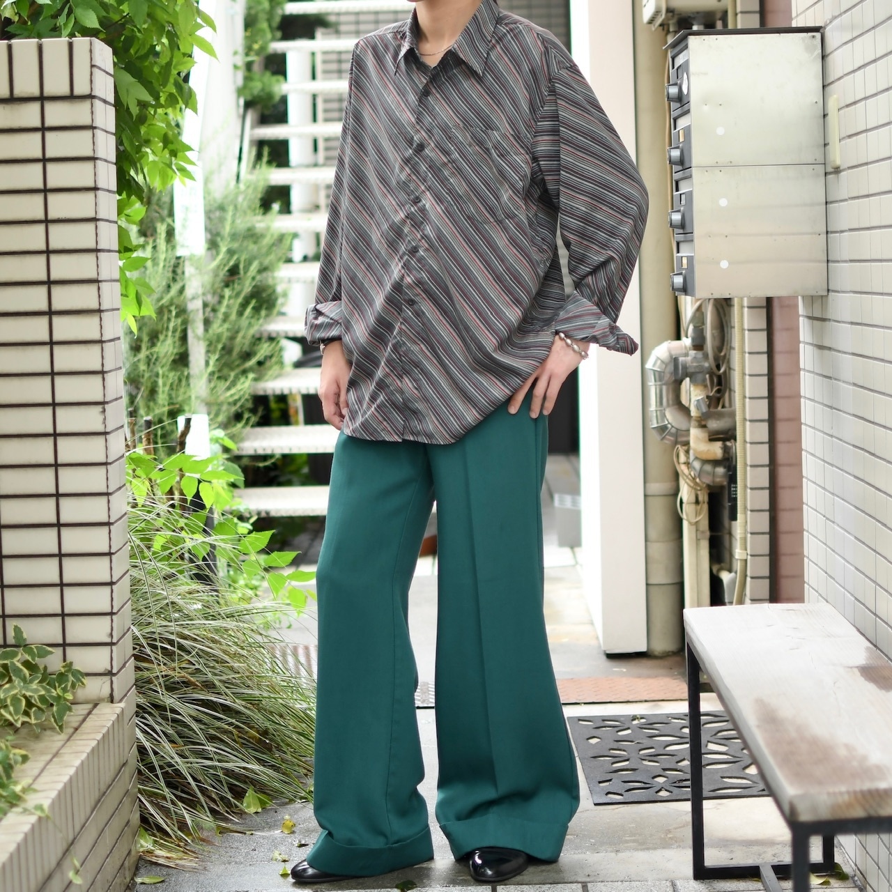 smooth cloth multi diagonal stripe shirt