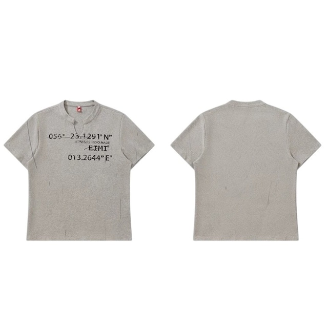 キーネックジオグラフィックプリントTシャツ 3col R02276