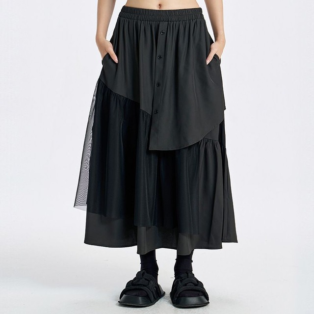 ASYMMETRIC LACE TIERED MIDI SKIRT M-17860