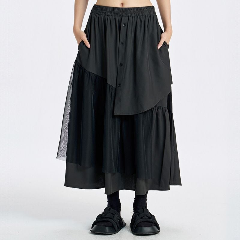 ASYMMETRIC LACE TIERED MIDI SKIRT M-17860