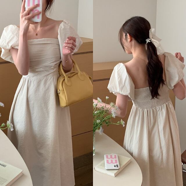 【予約販売】ワンピース レディース ロングワンピース オフショル ブラック ホワイト グリーン オフショルダー ボリューム袖 ドレス きれいめ ワンピ 大人可愛い エレガント おしゃれ こなれ感 韓国 春 夏 トレンド フリー