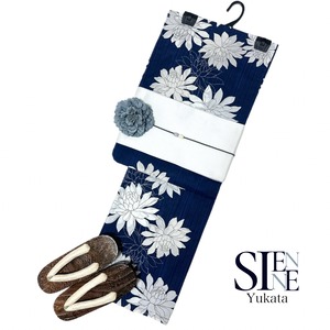 浴衣ジェンヌ 浴衣5点セット 綿 ゆかた 半幅帯 浴衣 紺 ネイビー レディース浴衣