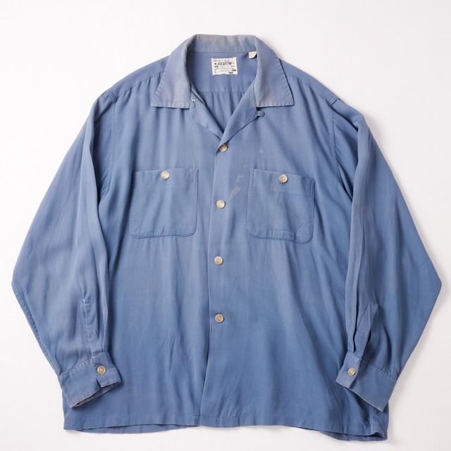 【逸品】50s special Vintage rayon shirt fade blue made in USA about 17 "ARROW" ／ 50年代 スペシャル ヴィンテージ レーヨン シャツ サイズ17 実寸L程度  アメリカ製 フェード ブルー  極上生地