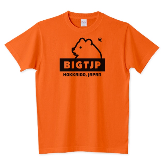 新作！BIGTJPヒグマくんロゴTシャツネイビー 5.6oz　サンセットオレンジ＜英語ロゴ＞