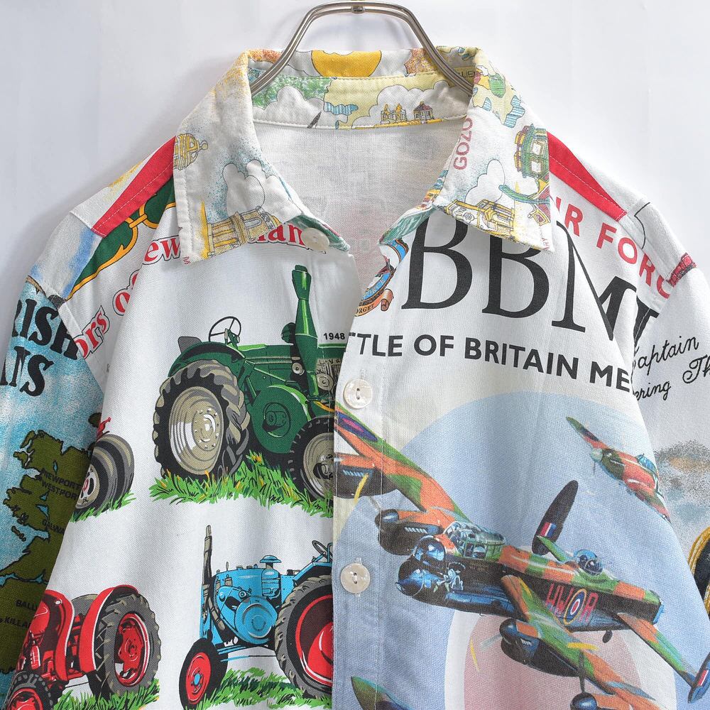 Remakeリメイク ヴィンテージ テキスタイル パッチワーク デザイン 再構築 長袖シャツ コットン リネン ツギハギ 古着 アップサイクル メンズL相当