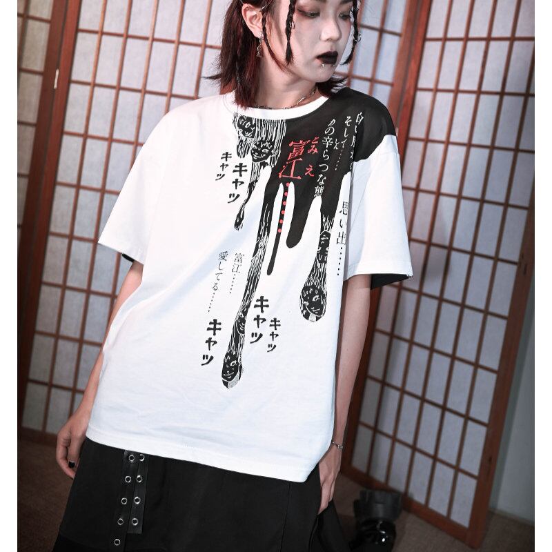 再入荷 天使と悪魔 古怪舎 サブカル服 伊藤潤二 コラボ 富江柄 Tシャツ 半袖 サブカル系 漫画 サブカル 中華服 チャイナ服 控えめ 普段使い