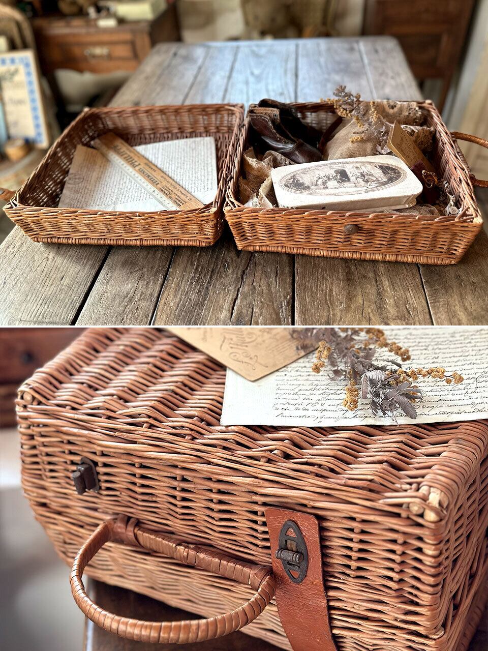 トランク型パニエ レザーベルト カゴバッグ | Brocante de La Cocotte
