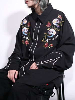 sugar skull embroidery western shirt