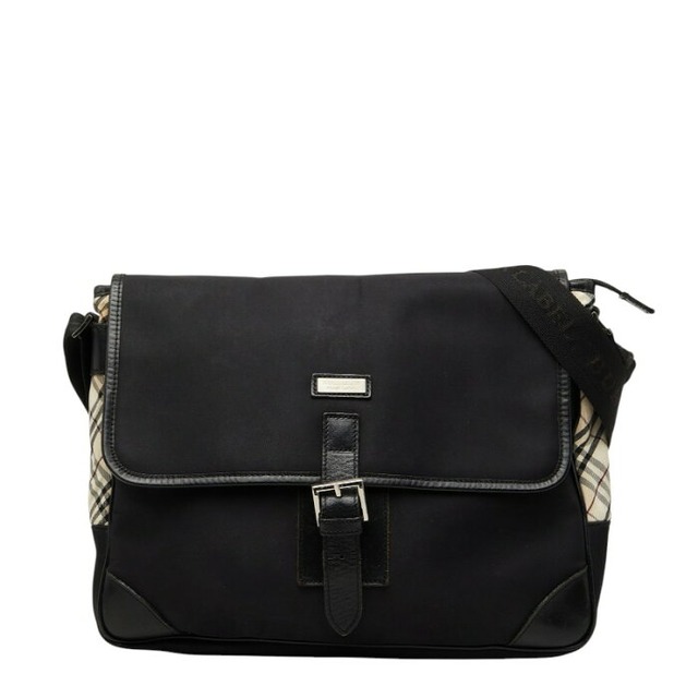 バーバリーブラックレーベル ノバチェック 斜め掛け ショルダーバッグ ブラック ベージュ ナイロン レザー レディース BURBERRY BLACK LABEL 【中古】