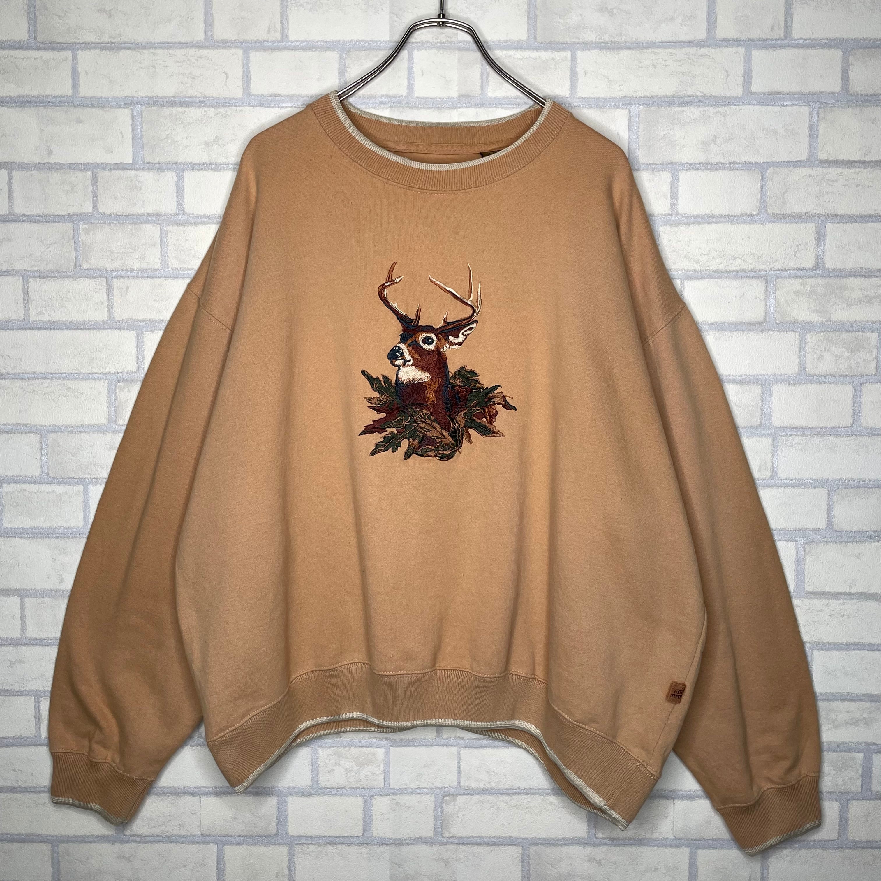 FIELD TESTED スウェット XL ブラウン 刺繍 鹿 アニマル ヘビー 