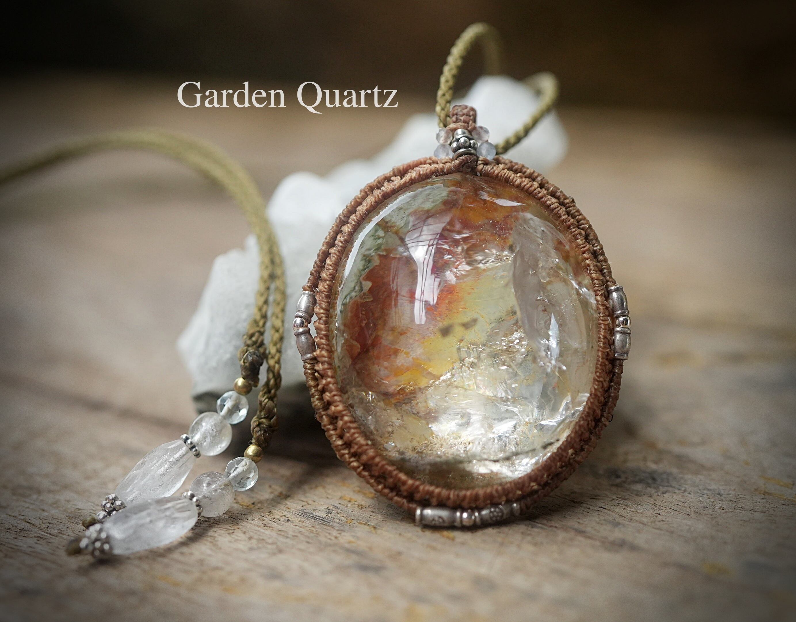 黄金の鳥の影★大粒★ガーデンクォーツ マクラメネックレス1800