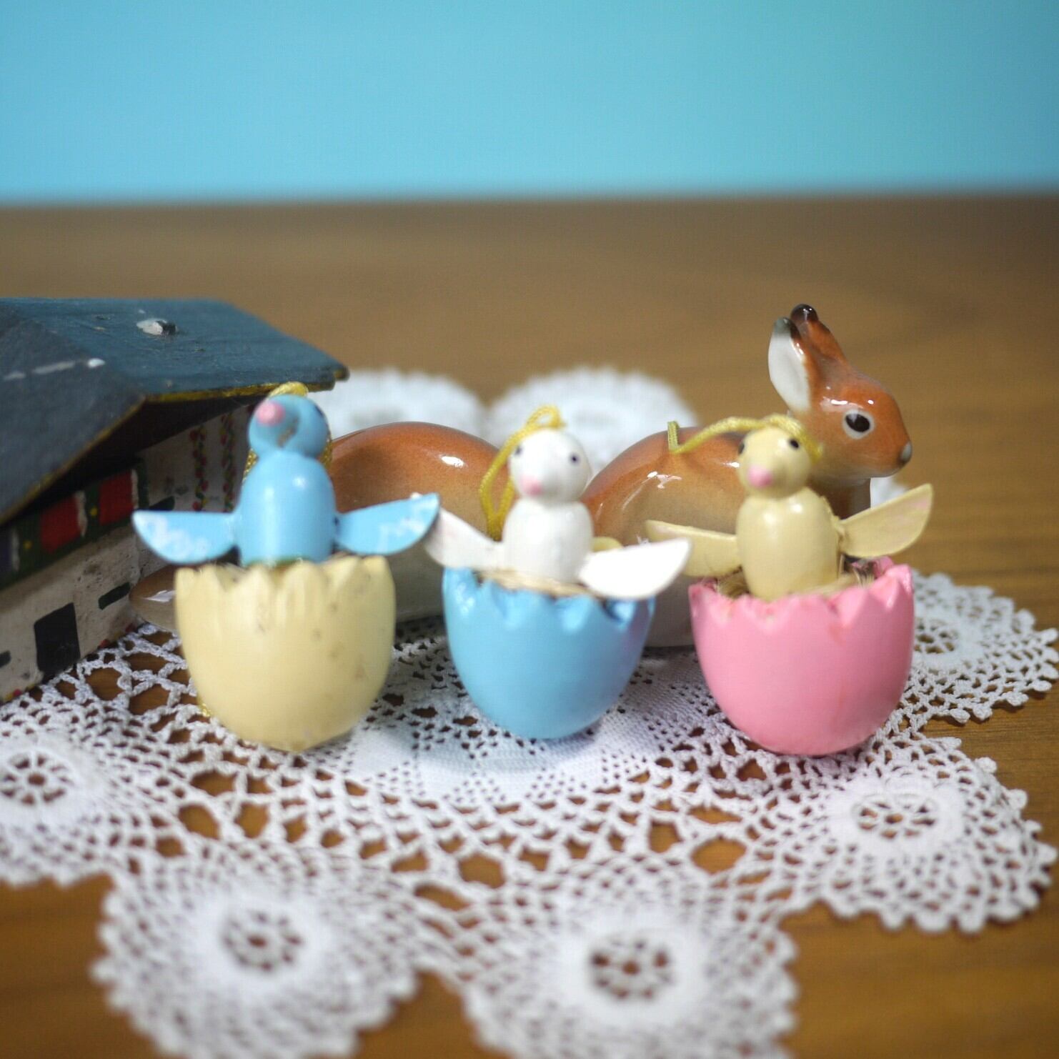 木製イースターオーナメント3P ひよこmitEi エルツ ドイツ