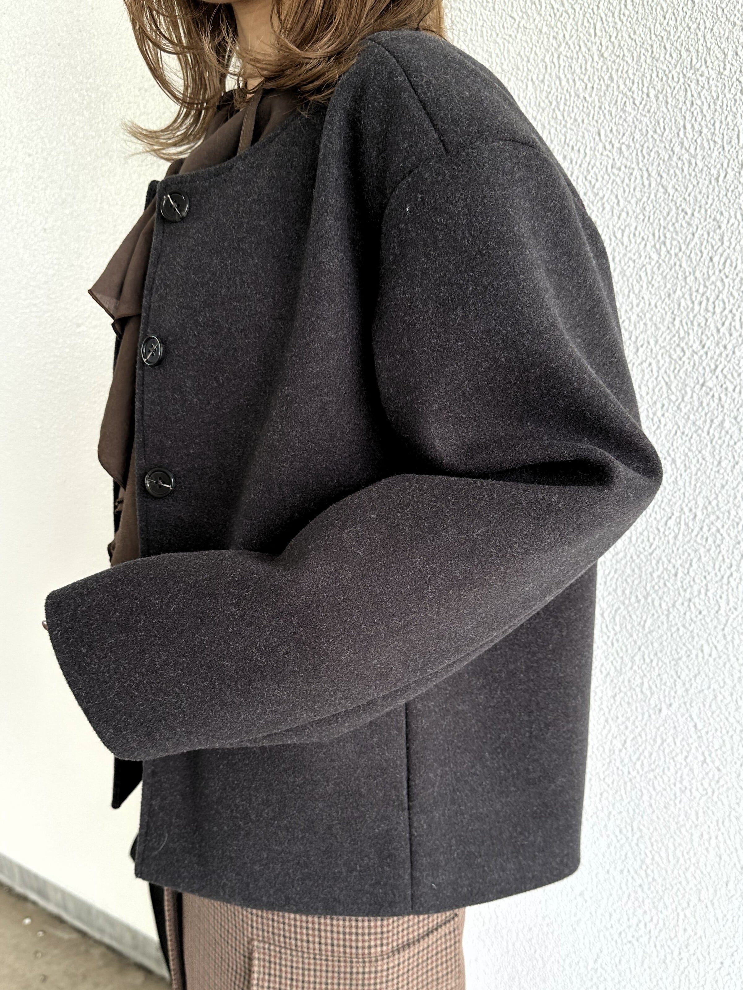 9286KT】ウールライクメルトンノーカラージャケット (9105-57029