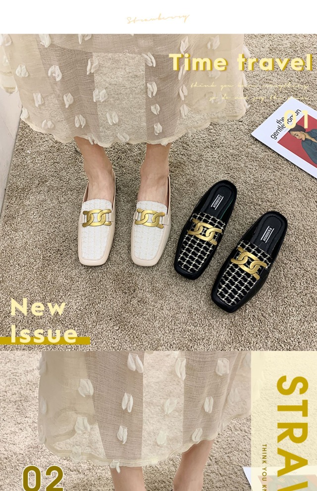 ミュールスプリングメタルバックルサンダル 靴 シューズ 春物 スクウェア フェイクシューズ96281276557