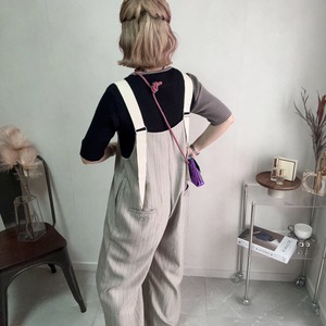 herringbone stripe 2tuck salopette【Greige】