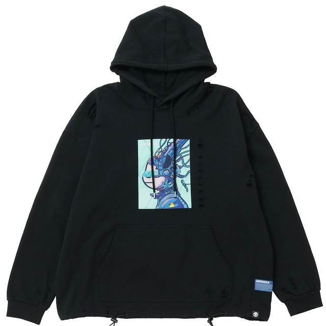 SALE 送料無料【HIPANDA ハイパンダ】メンズ サイボーグ プリント フーディー スウェット MEN'S CYBORG PRINT HOODIE SWEAT SHIRT / BLACK