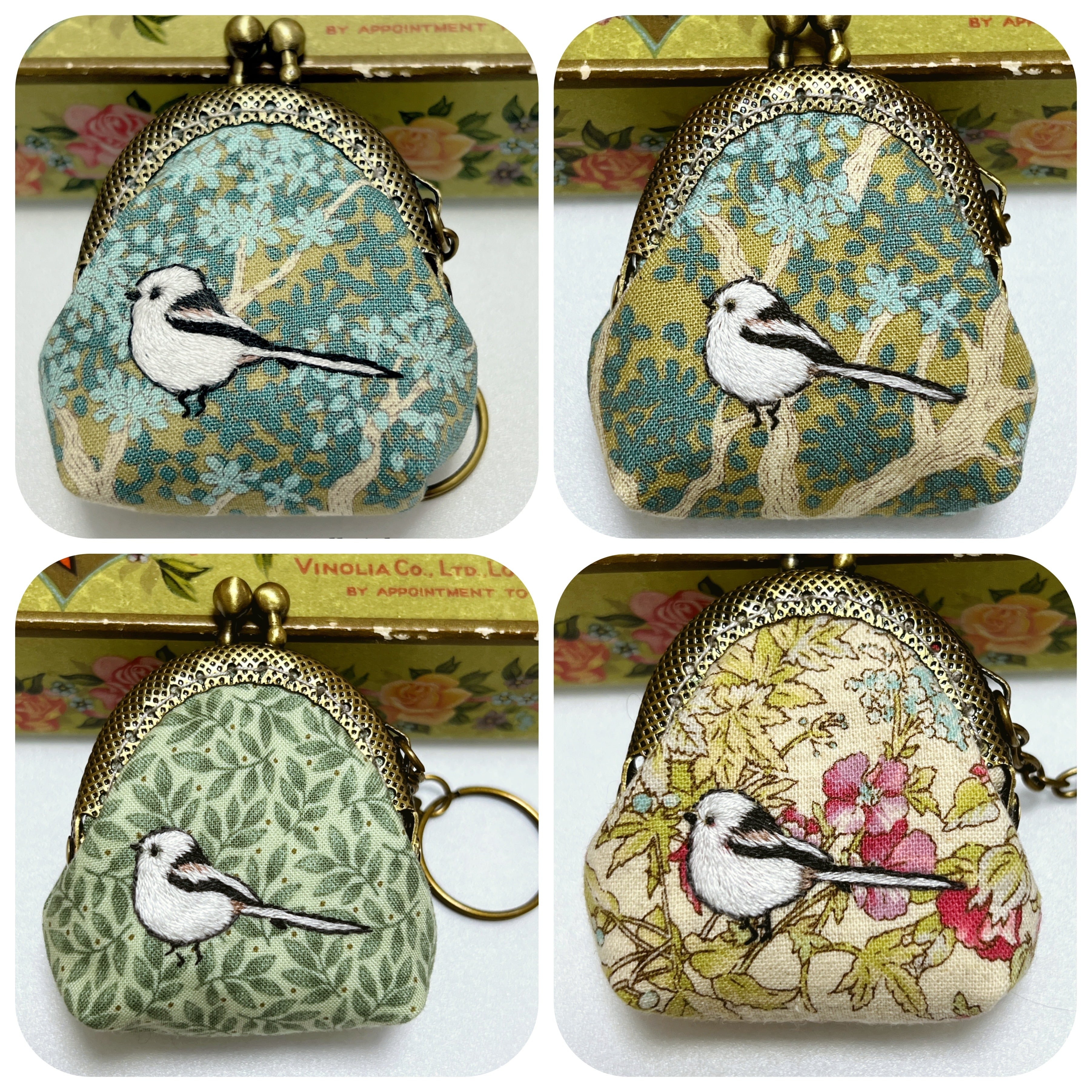 taneneco手刺繍作品『10周年記念限定版シマエナガさん』ミニミニがま口