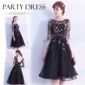 送料無料 未使用 発表会 舞台衣装 パーティ フォーマル チュ－ル 花刺繍 ドレス 7号 S [OPN2872]