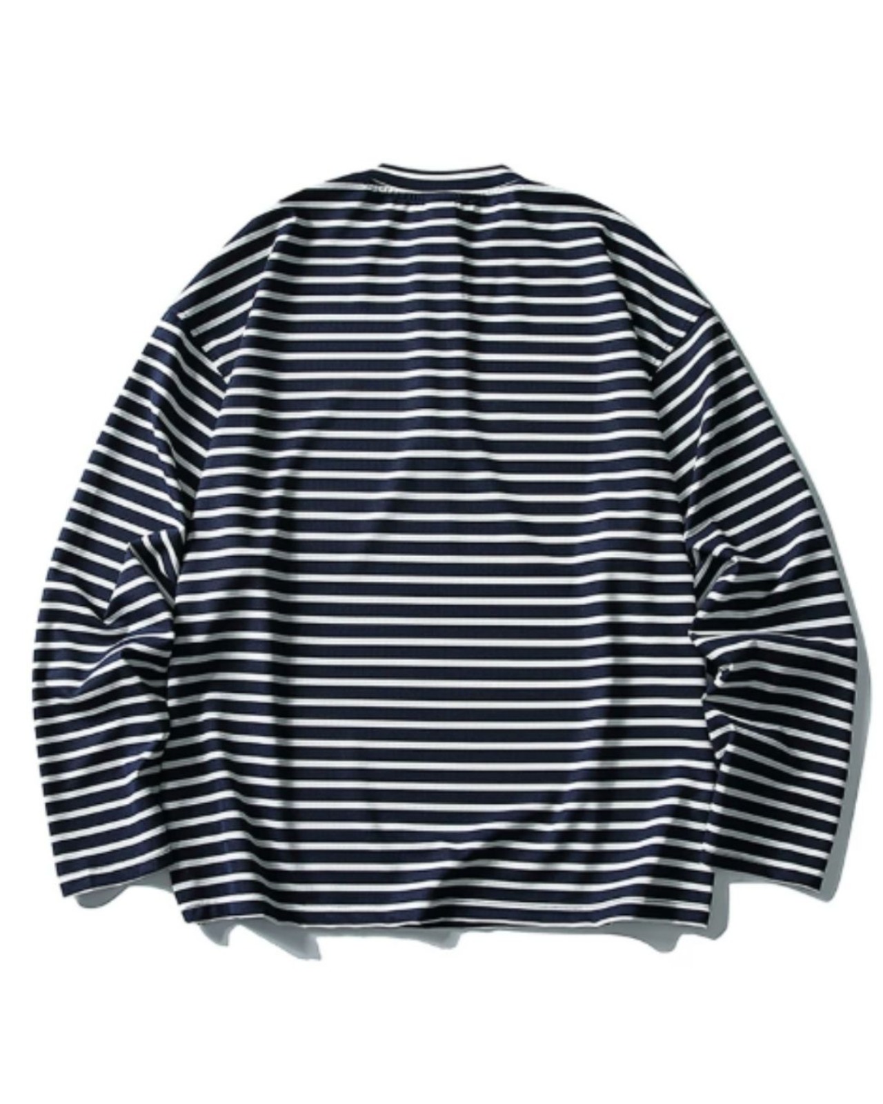 ボーダー柄ハーフボタンバンドカラー長袖Tシャツ S0666