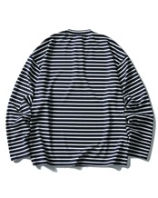 ボーダー柄ハーフボタンバンドカラー長袖Tシャツ S0666
