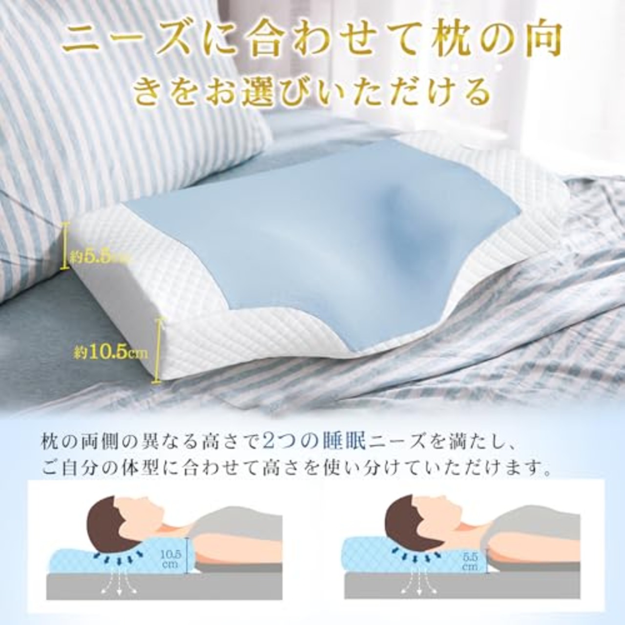 枕 首が痛くならない 低反発 まくら 低め高め選択可能 横向き寝 仰向け寝 通気性 pillow カバー洗濯可 低反発枕 快眠 高め 低め 三層構造 プレゼント 56*28*5.5/10.5cm