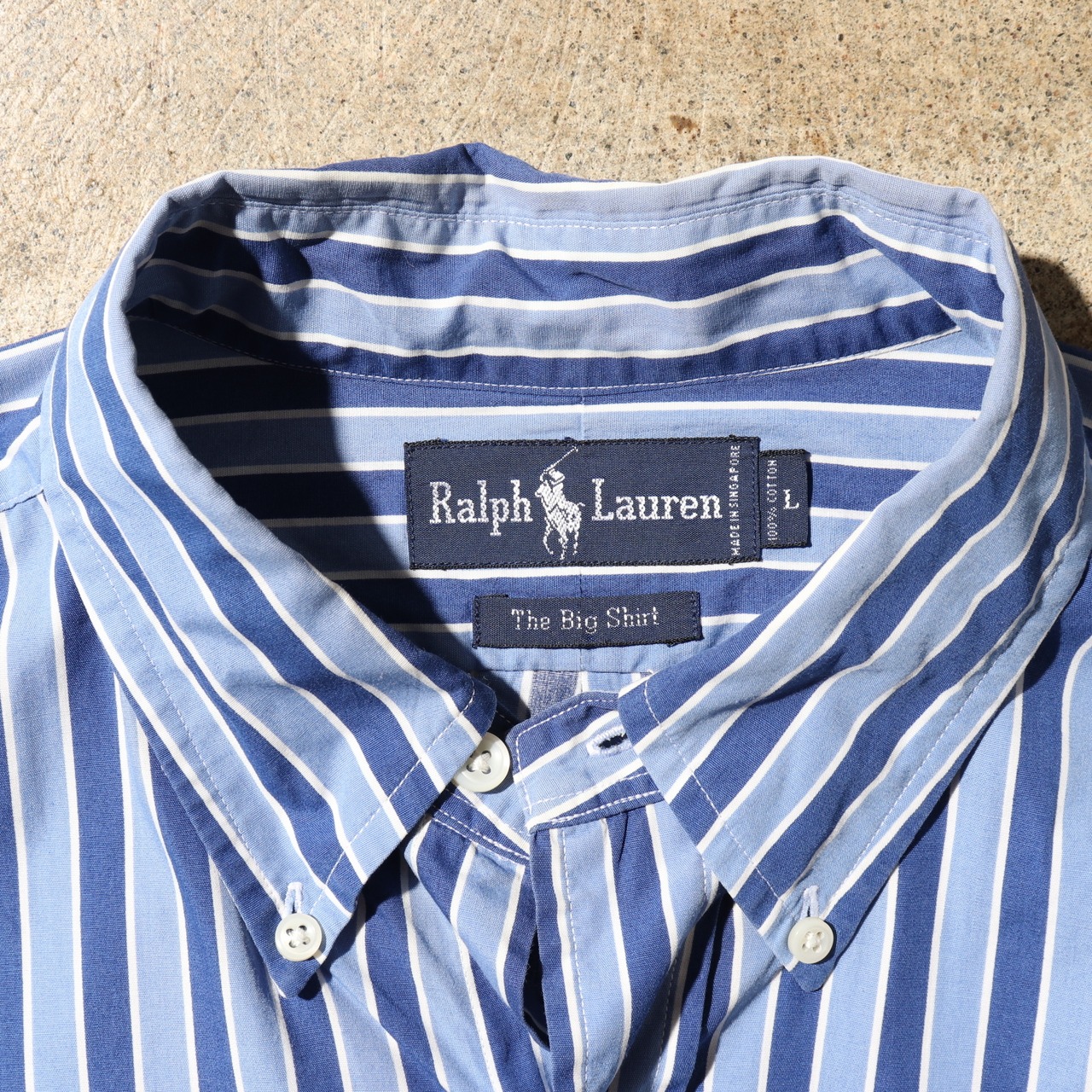 美品 L ビッグポロ ストライプ 青 ブルー ラルフローレン ビッグシャツ 長袖 ralph lauren
