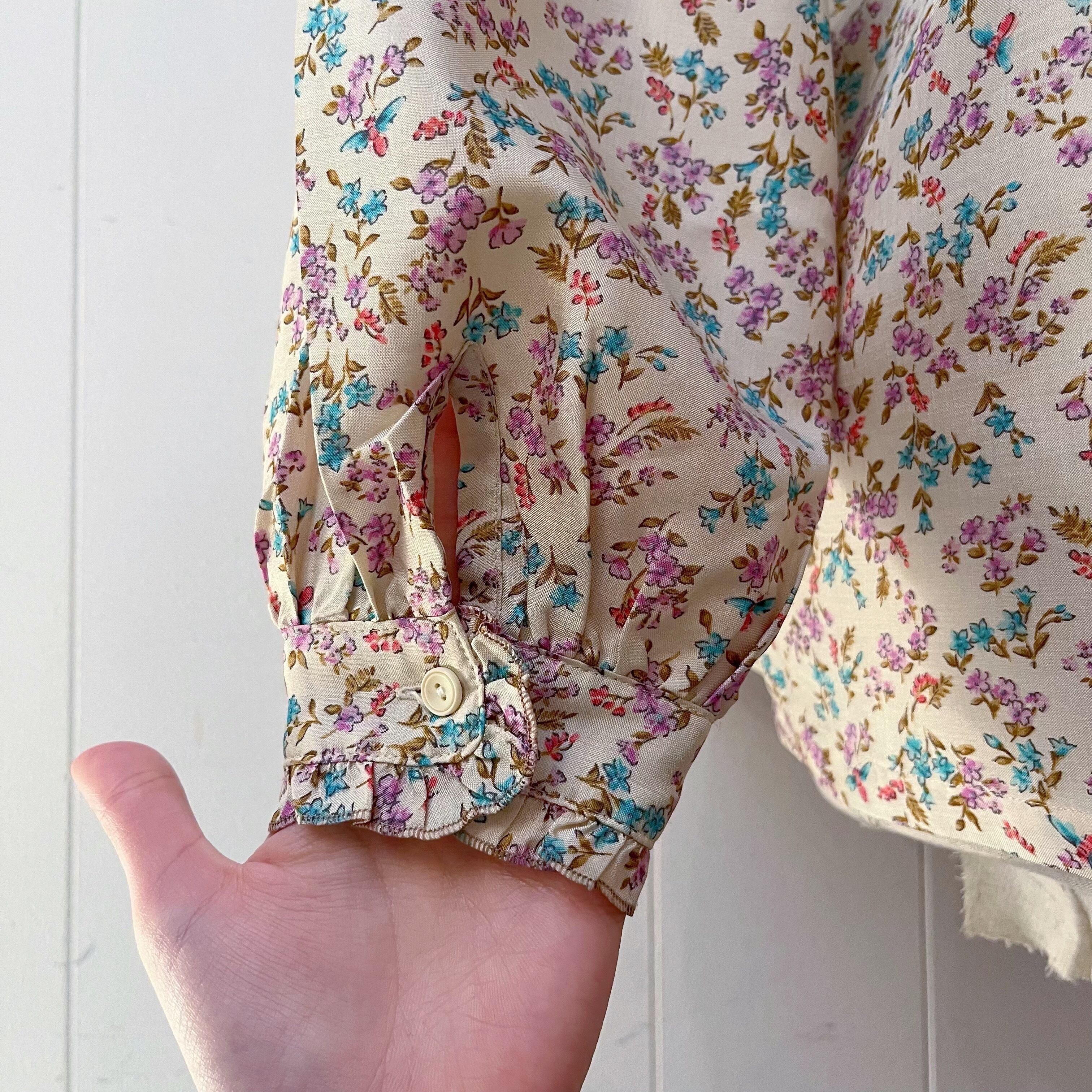 purple blue mini flower stand collar blouse