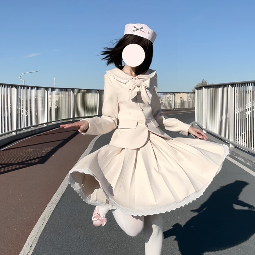 量産型ファッションジャケットセットアップ リボン付き制服風コーデ