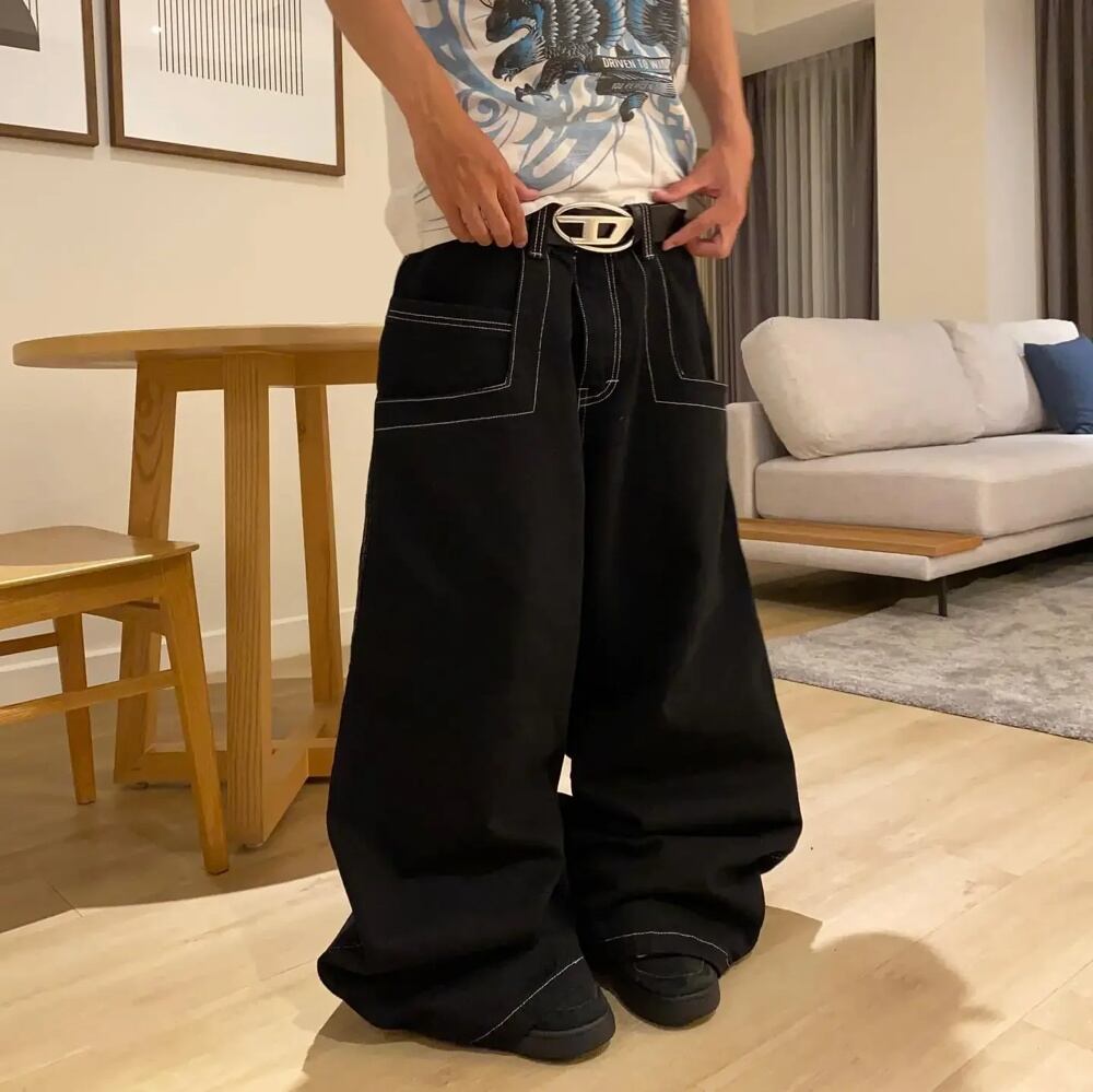 Wexwear-男性用ハイウエストバギージーンズ,トレンディなブランド